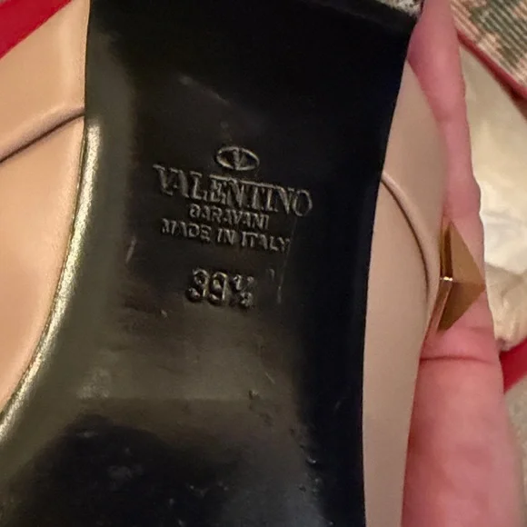 Valentino Rockstud Pointed Toe Mules in Nude with Gold Hardware